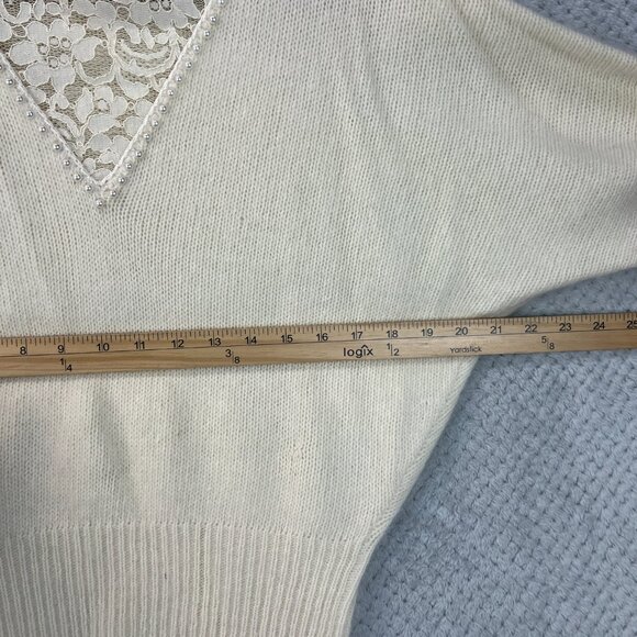 Vtg 80s Ann Katrine Womens Sweater Lambs Wool Angora Dolman Pearl Lace V-Neck Md - Picture 10 of 13